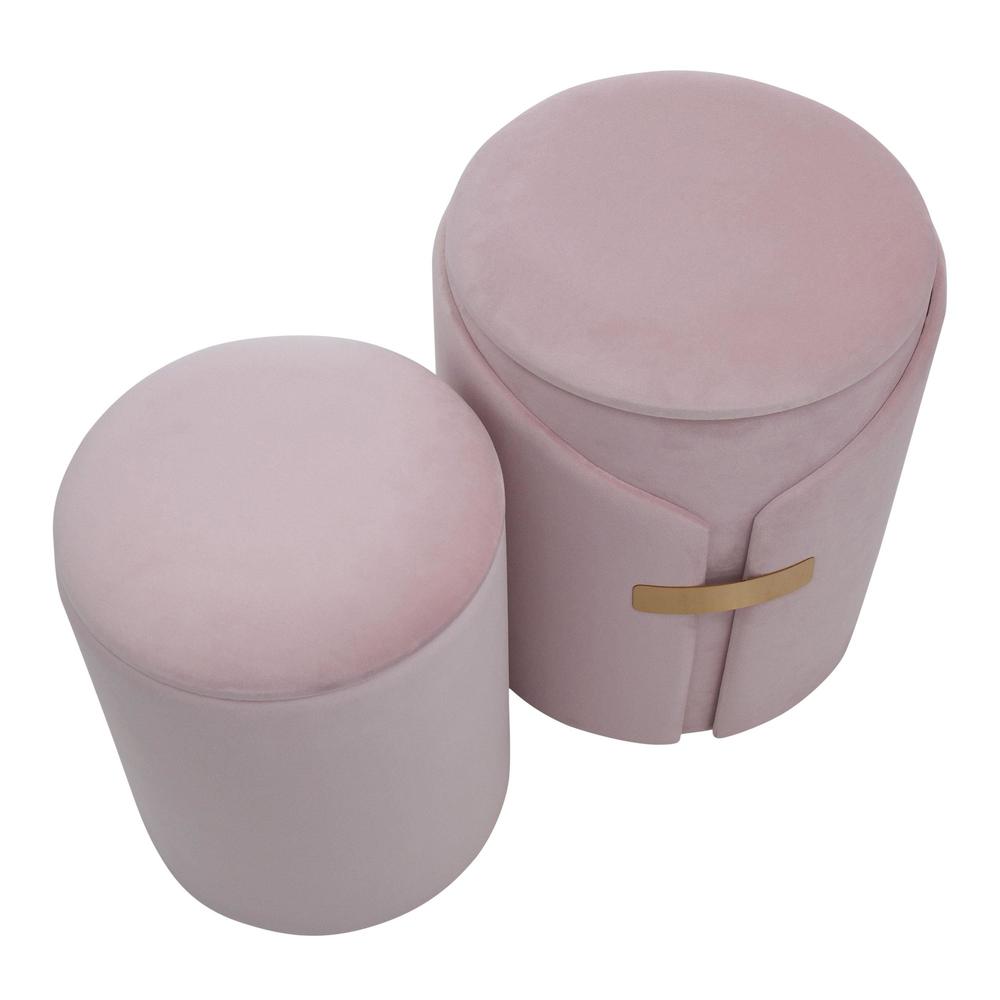 Gold Metal, Blush Pink Velvet Dahlia Ottoman Set. Picture 2