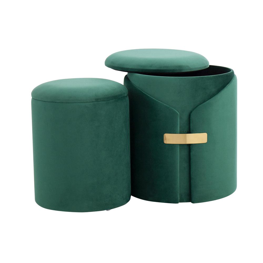 Gold Metal, Green Velvet Dahlia Ottoman Set. Picture 4