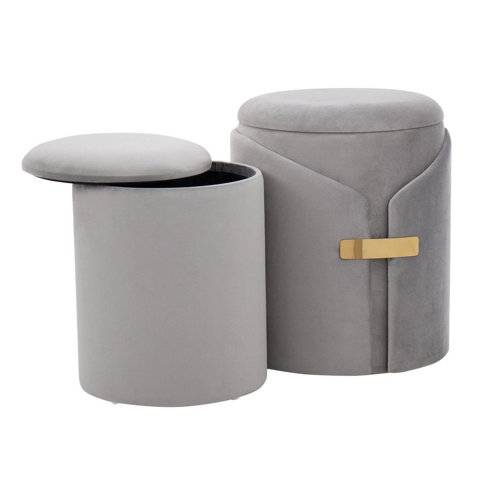 Gold Metal, Silver Velvet Dahlia Ottoman Set. Picture 3