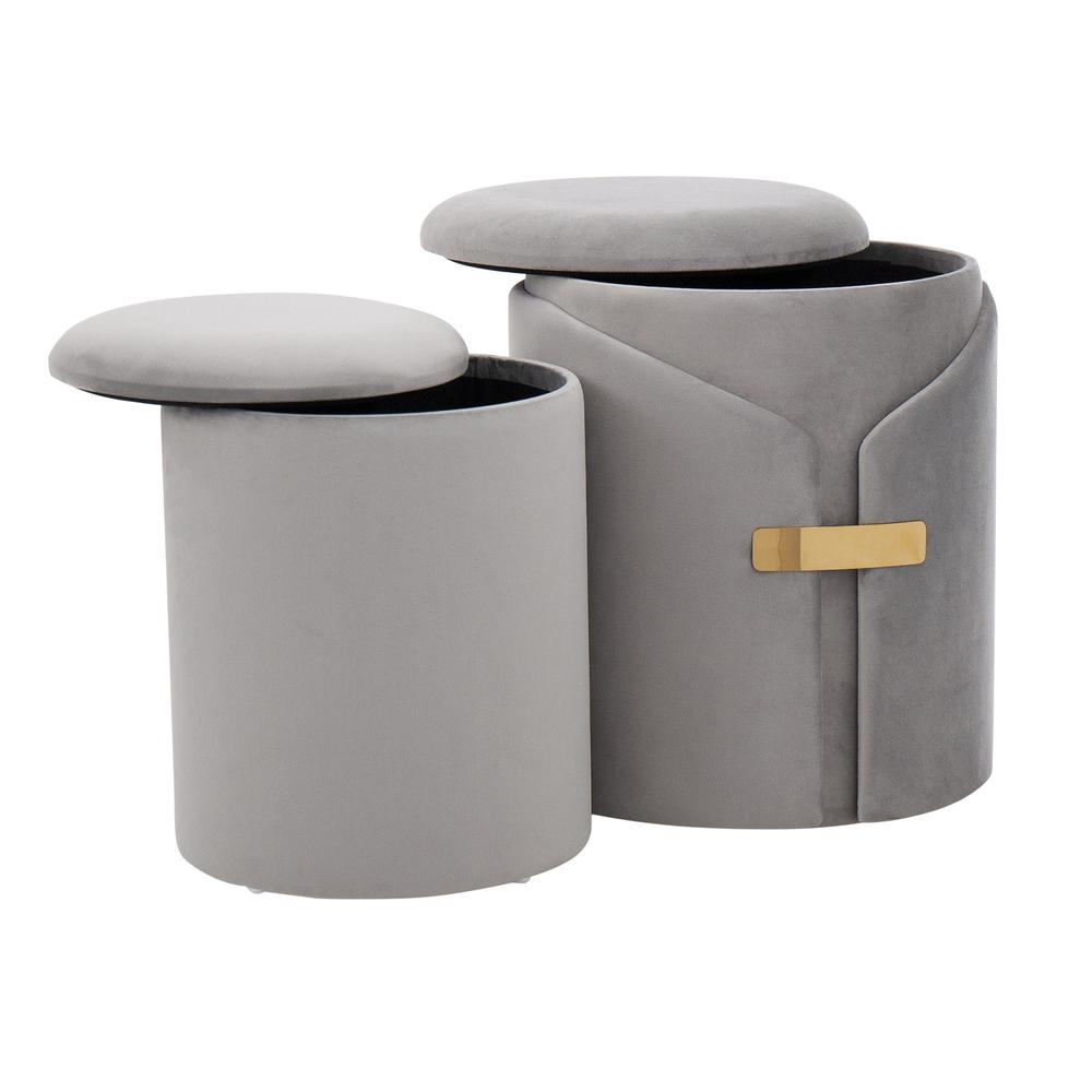 Gold Metal, Silver Velvet Dahlia Ottoman Set. Picture 5