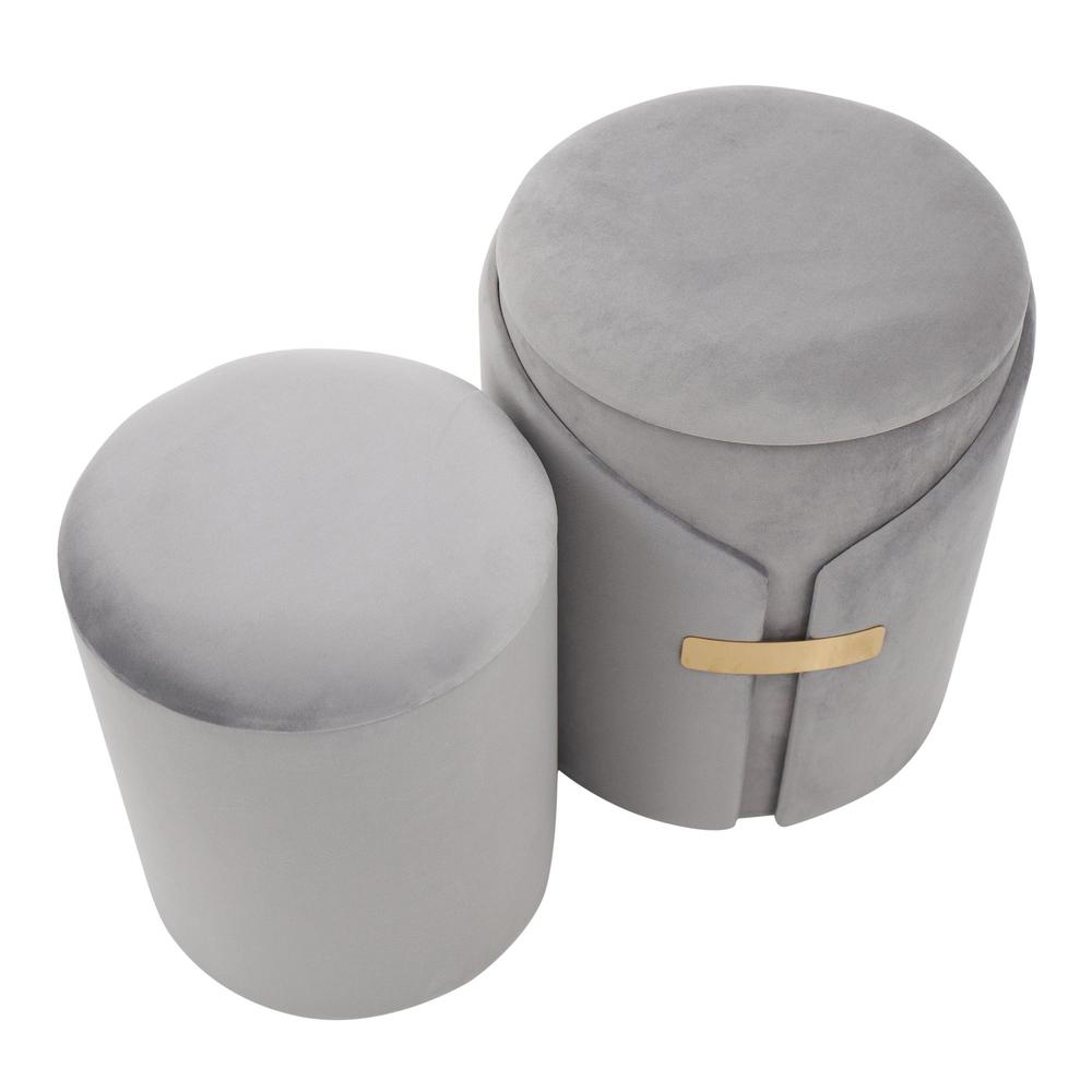 Gold Metal, Silver Velvet Dahlia Ottoman Set. Picture 2