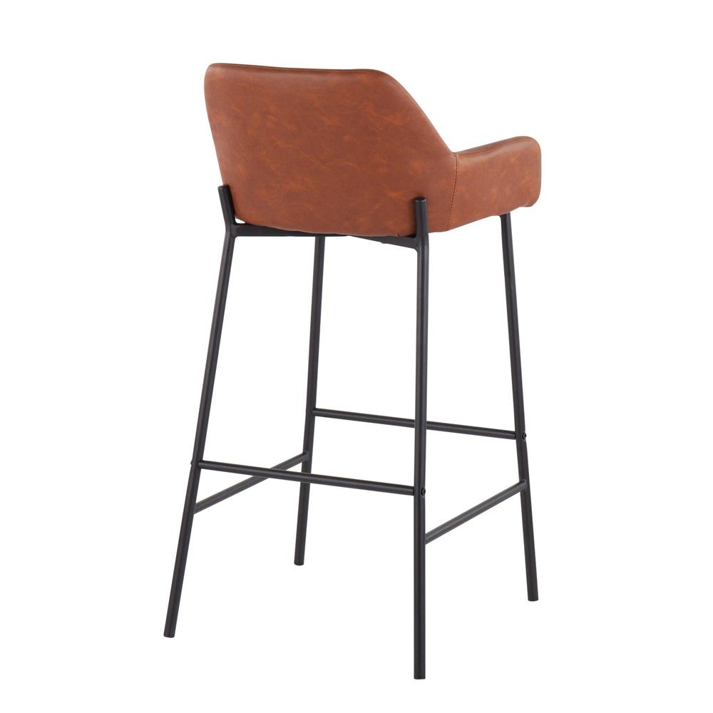 Black Metal, Camel PU Daniella Fixed-Height Bar Stool - Set of 2. Picture 4