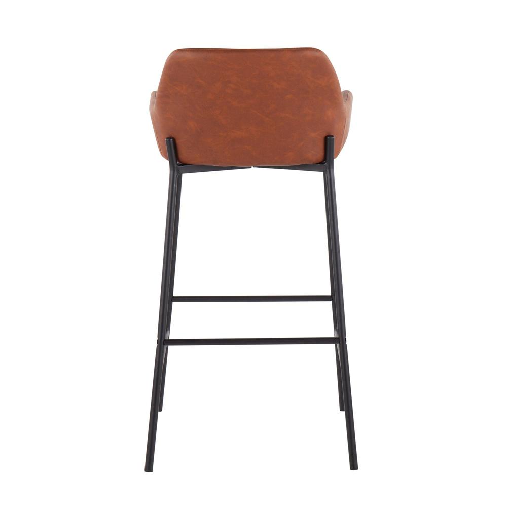 Black Metal, Camel PU Daniella Fixed-Height Bar Stool - Set of 2. Picture 5