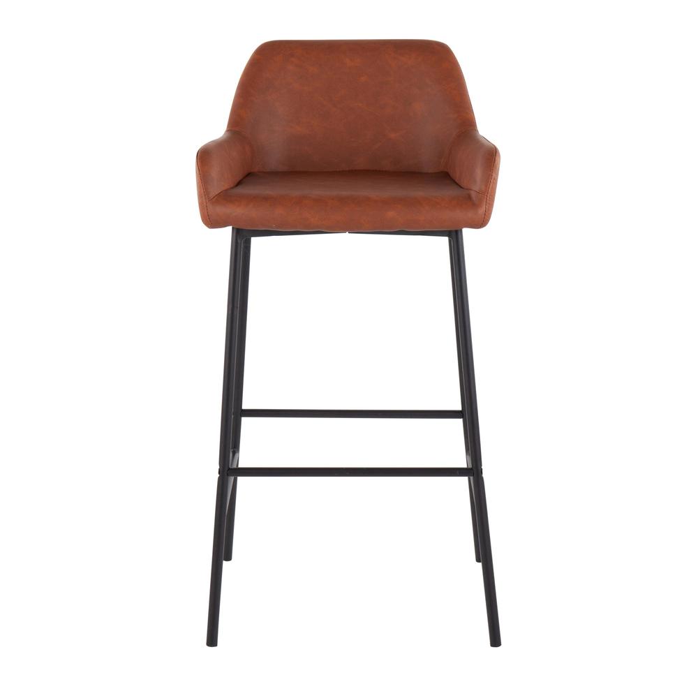 Black Metal, Camel PU Daniella Fixed-Height Bar Stool - Set of 2. Picture 6