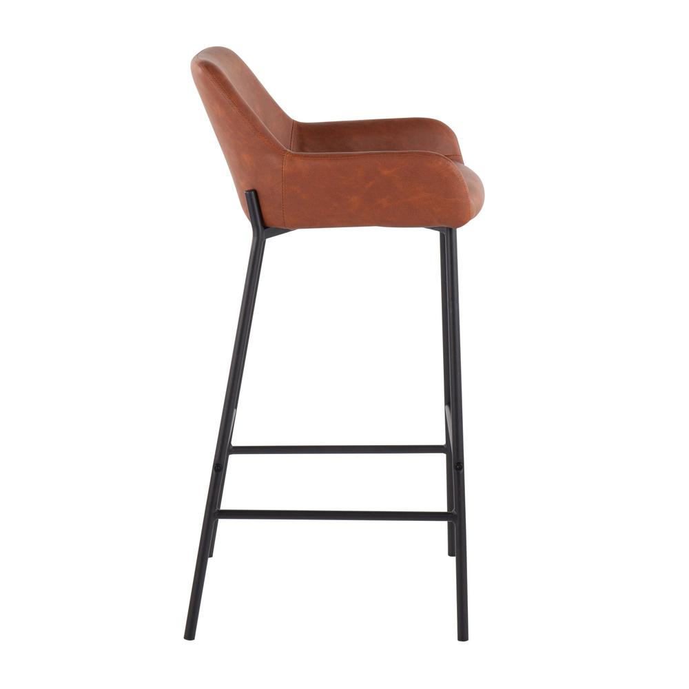 Black Metal, Camel PU Daniella Fixed-Height Bar Stool - Set of 2. Picture 3