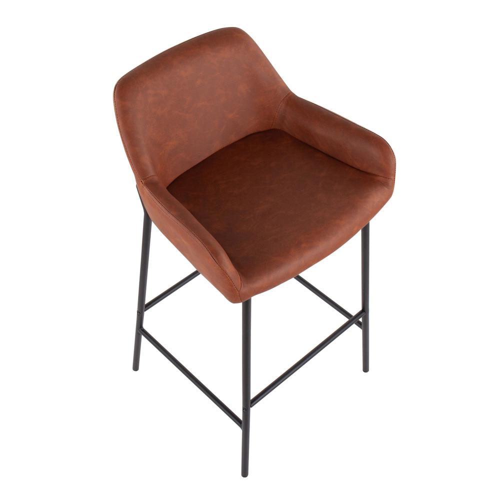 Black Metal, Camel PU Daniella Fixed-Height Bar Stool - Set of 2. Picture 7