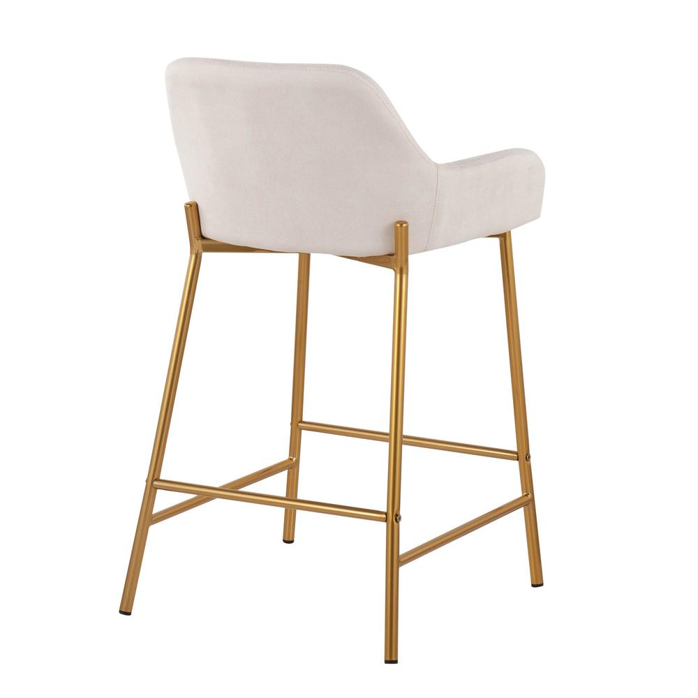 Gold Metal, Cream Fabric Daniella Fixed-Height Counter Stool - Set of 2. Picture 4