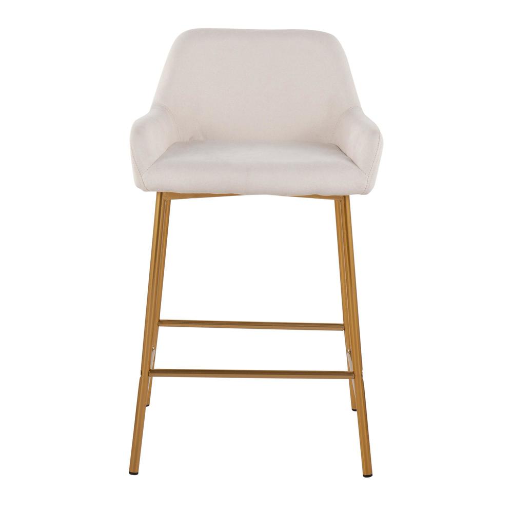 Gold Metal, Cream Fabric Daniella Fixed-Height Counter Stool - Set of 2. Picture 6