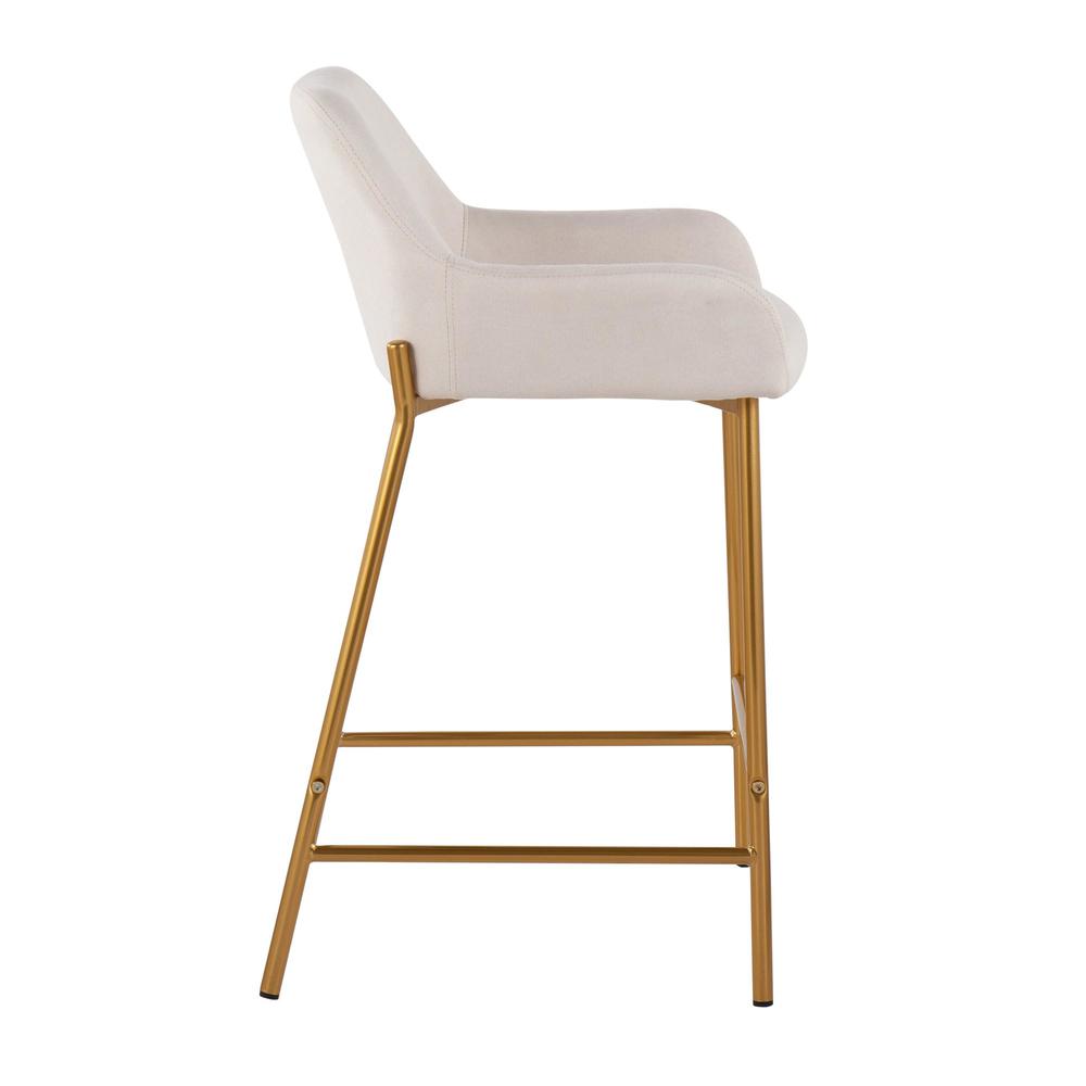 Gold Metal, Cream Fabric Daniella Fixed-Height Counter Stool - Set of 2. Picture 3