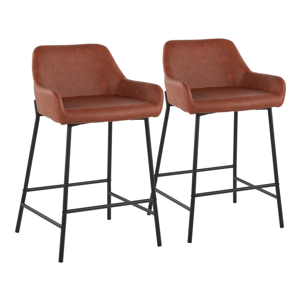 Black Metal, Camel PU Daniella Counter Stool - Set of 2. Picture 1