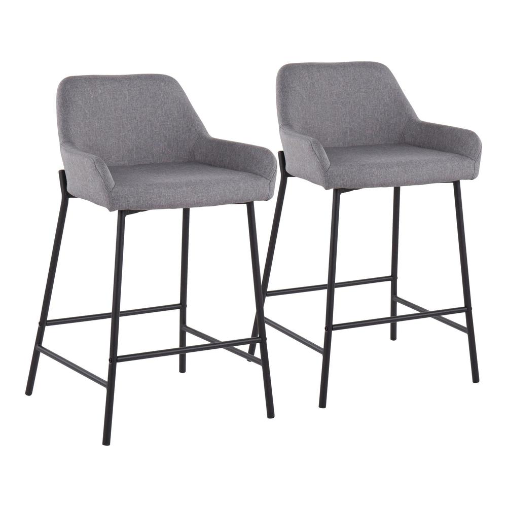 Black Metal, Grey PU Daniella Counter Stool - Set of 2. Picture 1