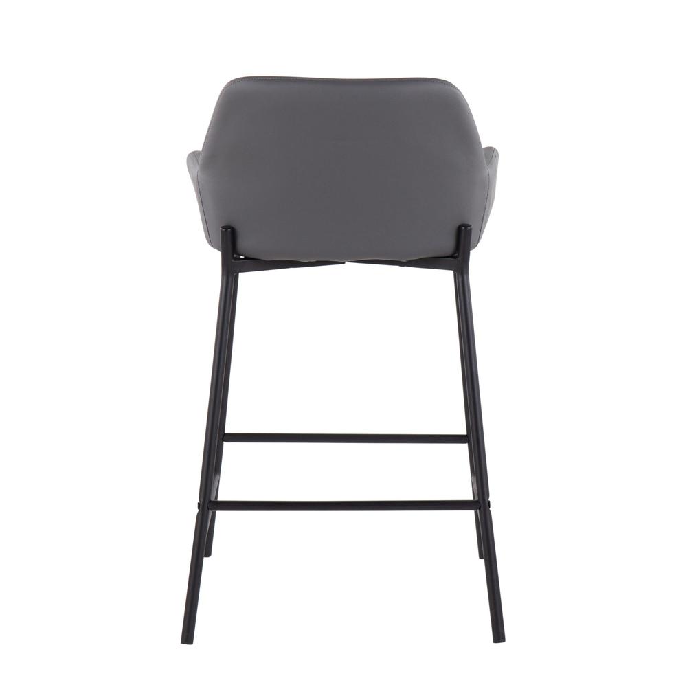 Black Metal, Grey PU Daniella Fixed-Height Counter Stool - Set of 2. Picture 5