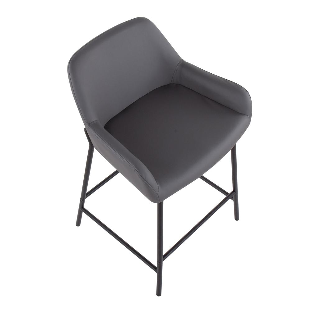 Black Metal, Grey PU Daniella Fixed-Height Counter Stool - Set of 2. Picture 7