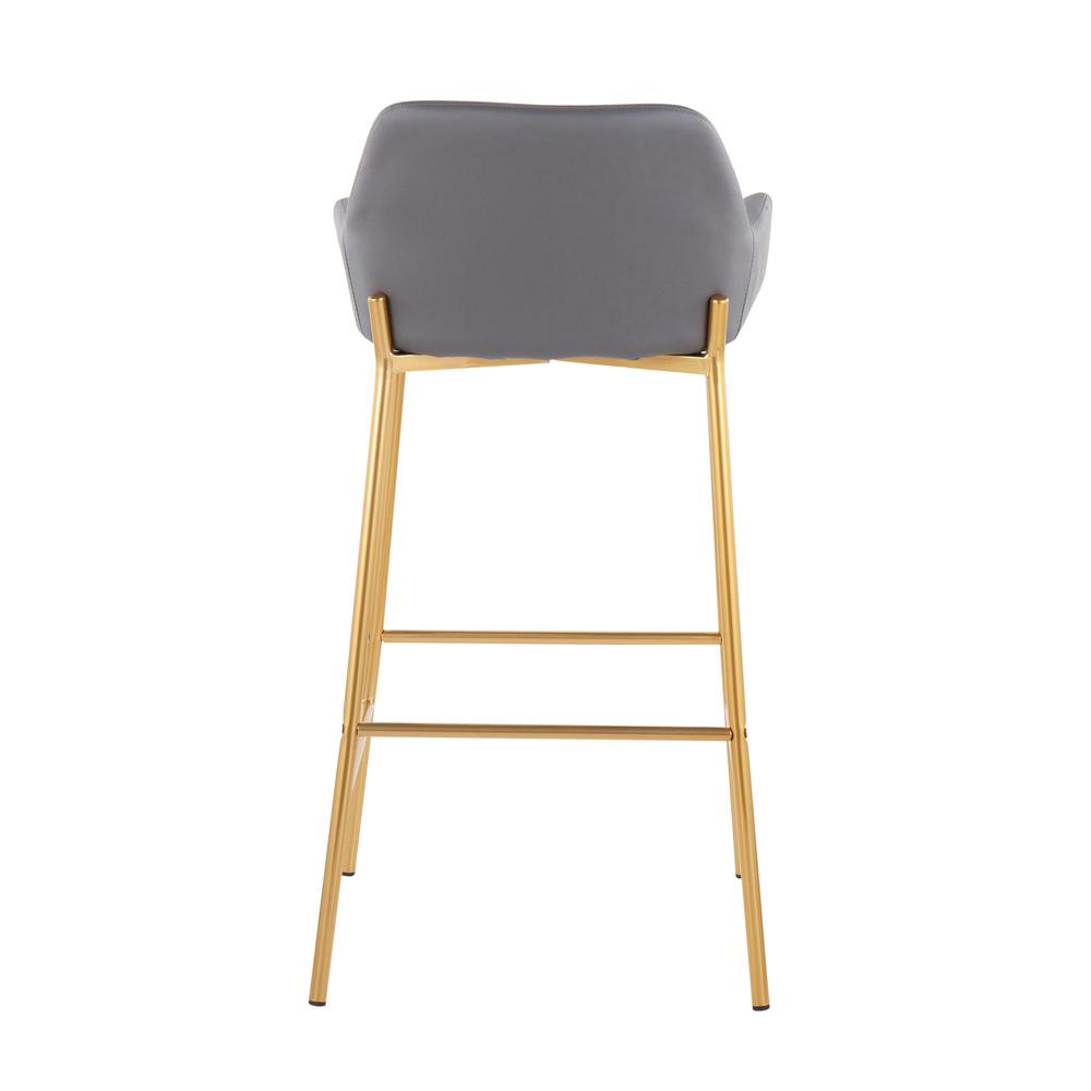 Gold Metal, Grey PU Daniella Fixed-Height Bar Stool - Set of 2. Picture 5