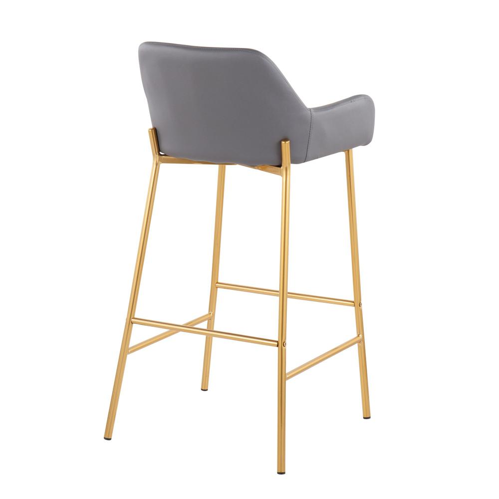 Gold Metal, Grey PU Daniella Fixed-Height Bar Stool - Set of 2. Picture 4