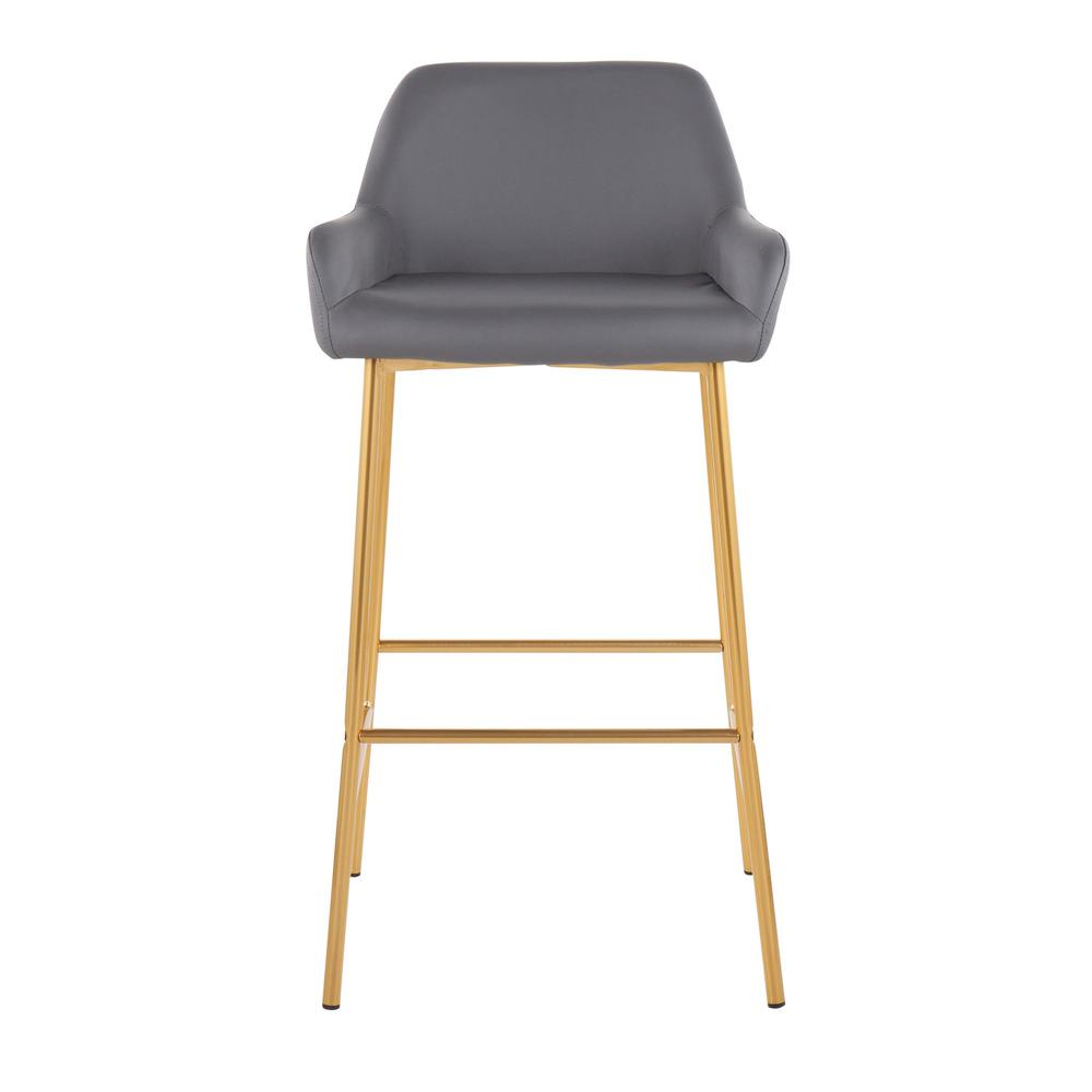 Gold Metal, Grey PU Daniella Fixed-Height Bar Stool - Set of 2. Picture 6