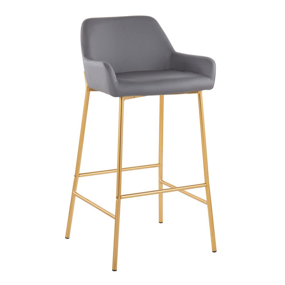 Gold Metal, Grey PU Daniella Fixed-Height Bar Stool - Set of 2. Picture 2