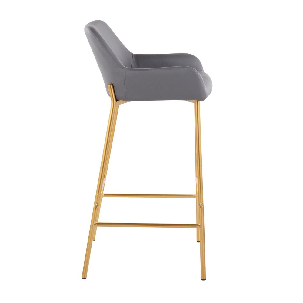 Gold Metal, Grey PU Daniella Fixed-Height Bar Stool - Set of 2. Picture 3