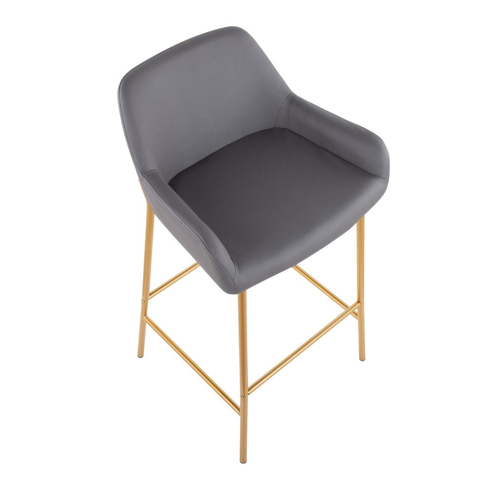 Gold Metal, Grey PU Daniella Fixed-Height Bar Stool - Set of 2. Picture 7