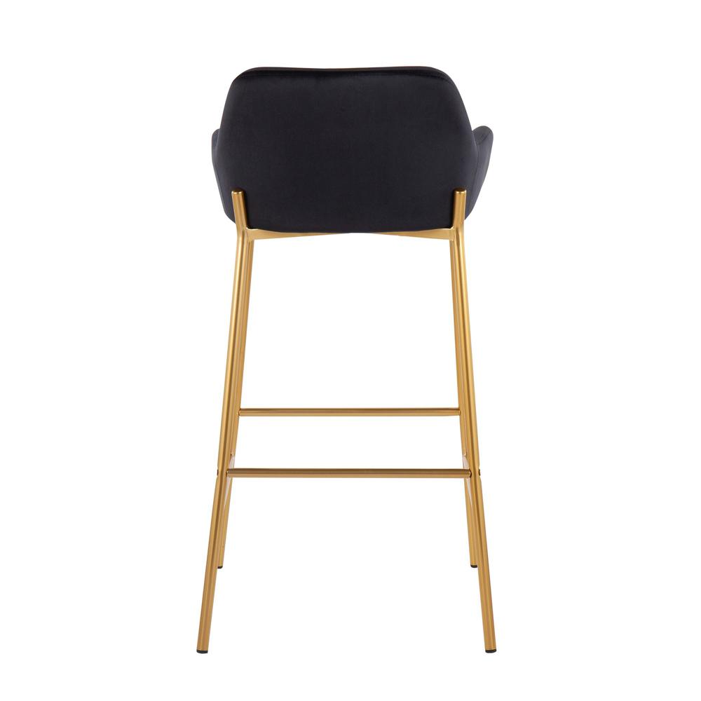 Gold Metal, Black Velvet Daniella Fixed-Height Bar Stool - Set of 2. Picture 5