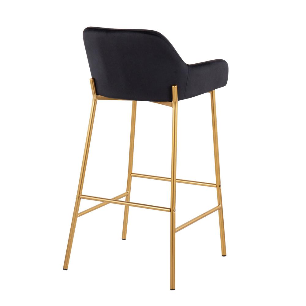 Gold Metal, Black Velvet Daniella Fixed-Height Bar Stool - Set of 2. Picture 4