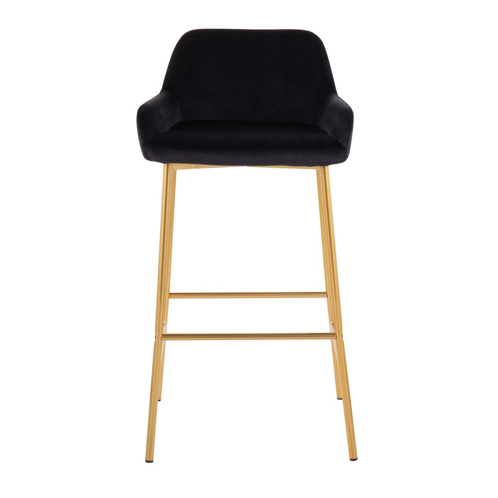 Gold Metal, Black Velvet Daniella Fixed-Height Bar Stool - Set of 2. Picture 6