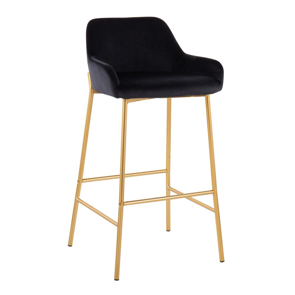 Gold Metal, Black Velvet Daniella Fixed-Height Bar Stool - Set of 2. Picture 2