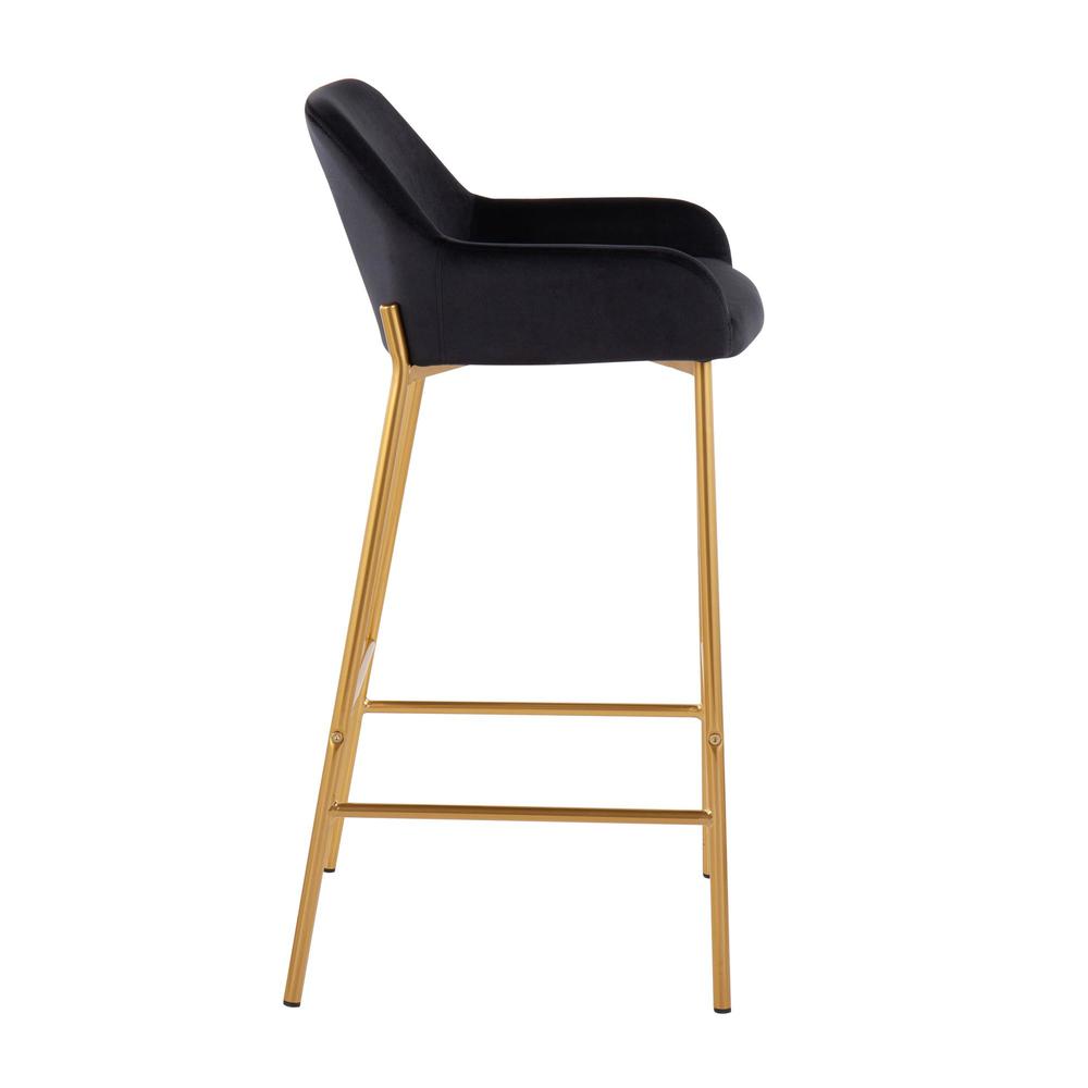 Gold Metal, Black Velvet Daniella Fixed-Height Bar Stool - Set of 2. Picture 3