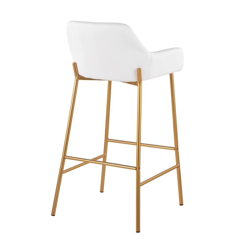 Gold Metal, White PU Daniella Fixed-Height Bar Stool - Set of 2. Picture 4