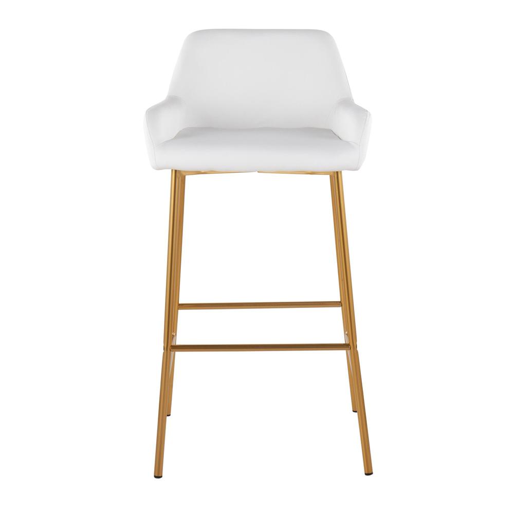 Gold Metal, White PU Daniella Fixed-Height Bar Stool - Set of 2. Picture 6