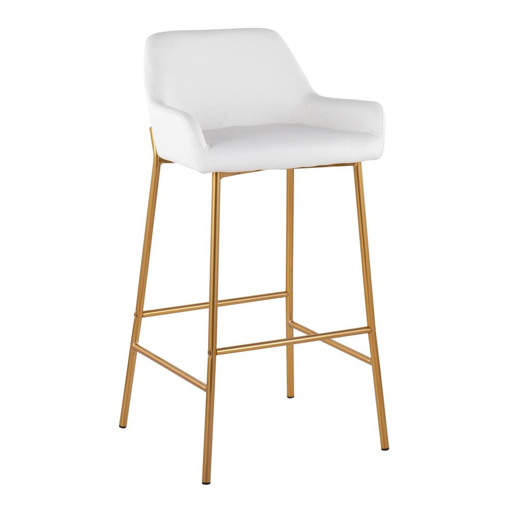 Gold Metal, White PU Daniella Fixed-Height Bar Stool - Set of 2. Picture 2