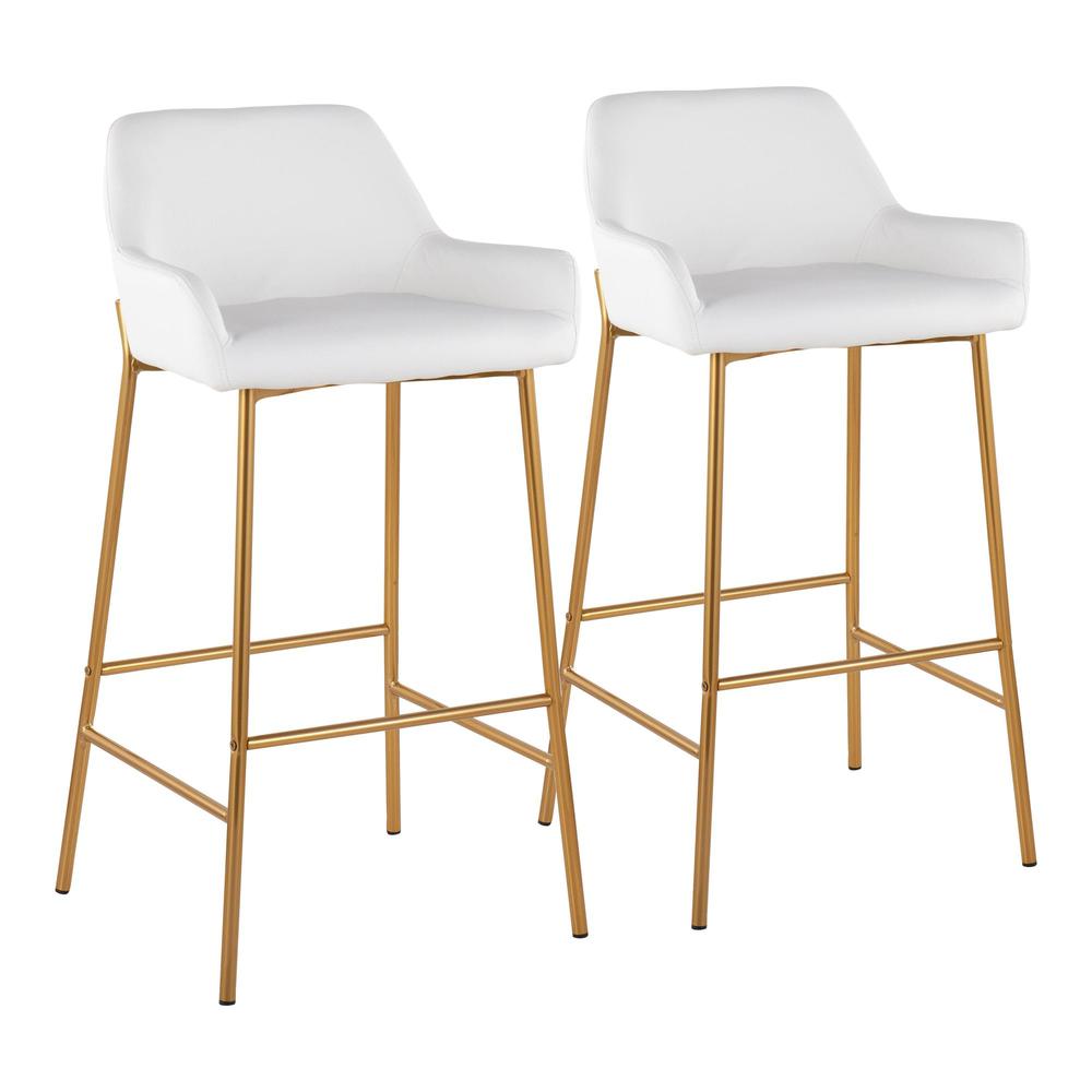 Gold Metal, White PU Daniella Fixed-Height Bar Stool - Set of 2. Picture 1