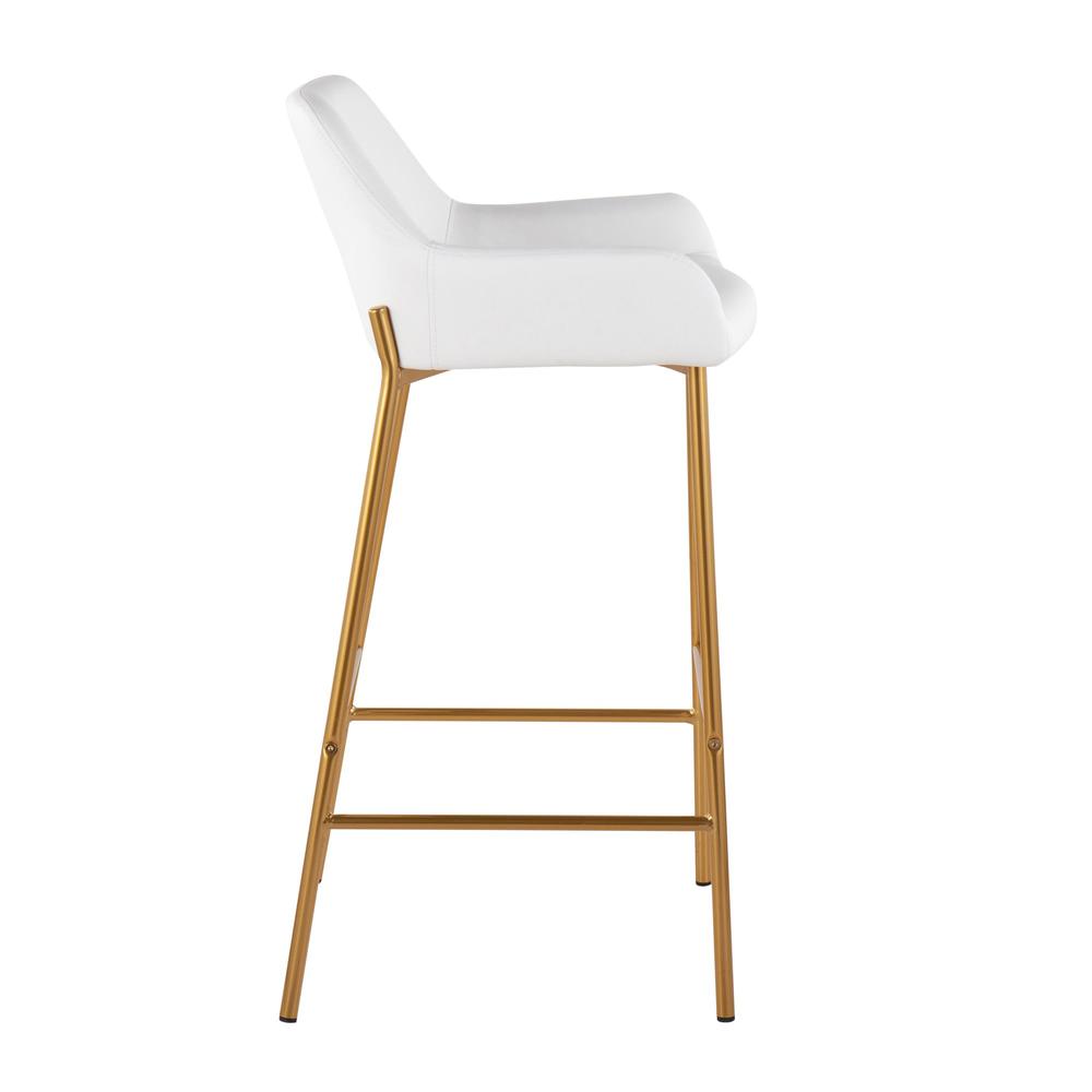 Gold Metal, White PU Daniella Fixed-Height Bar Stool - Set of 2. Picture 3
