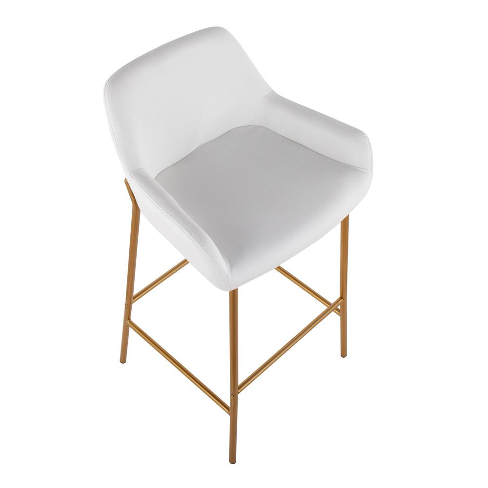 Gold Metal, White PU Daniella Fixed-Height Bar Stool - Set of 2. Picture 7