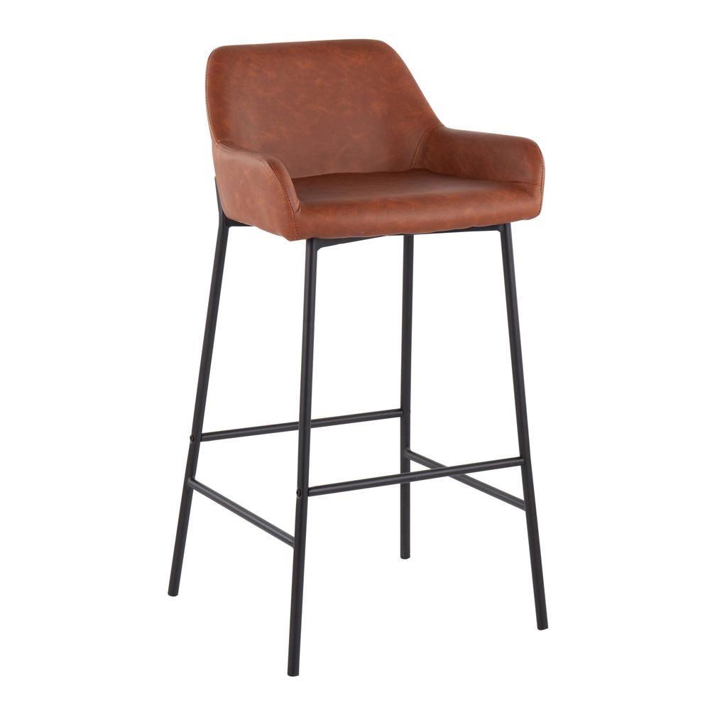 Black Metal, Camel PU Daniella Fixed-Height Bar Stool - Set of 2. Picture 2