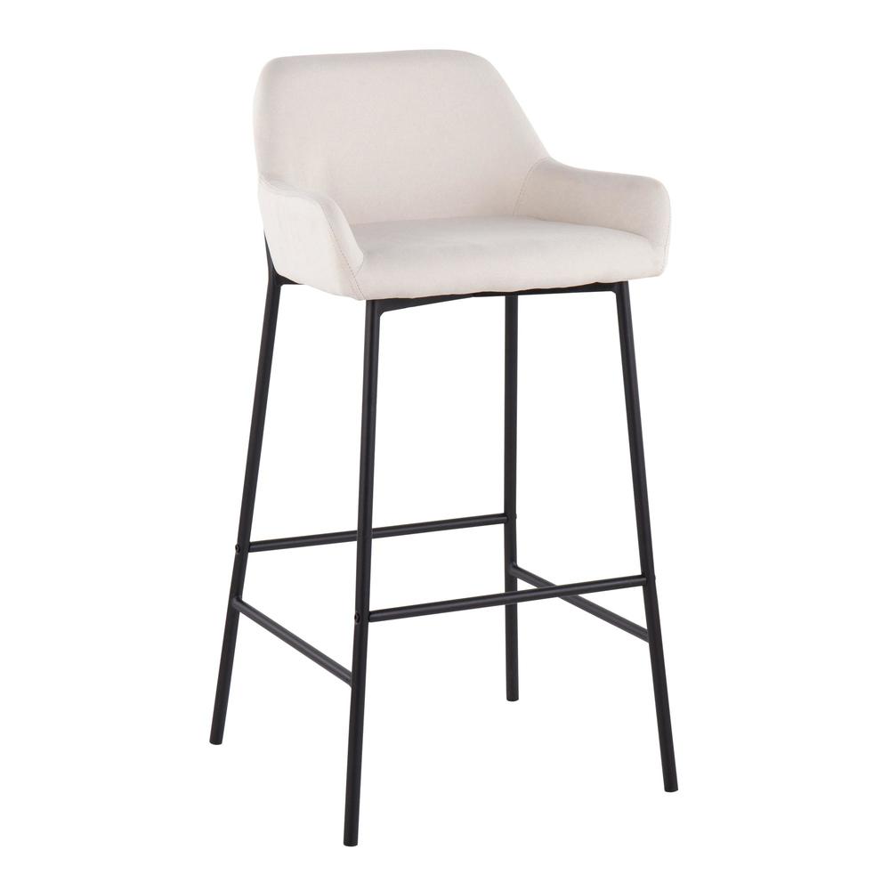 Black Metal, Cream Fabric Daniella Fixed-Height Bar Stool - Set of 2. Picture 2