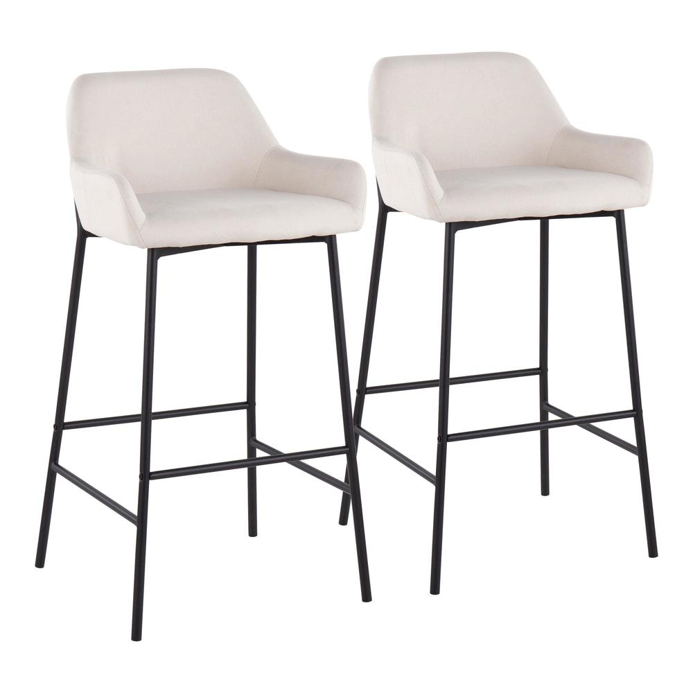 Black Metal, Cream Fabric Daniella Fixed-Height Bar Stool - Set of 2. Picture 1