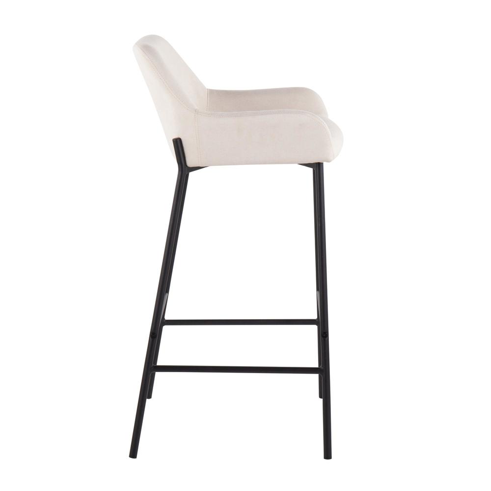 Black Metal, Cream Fabric Daniella Fixed-Height Bar Stool - Set of 2. Picture 3