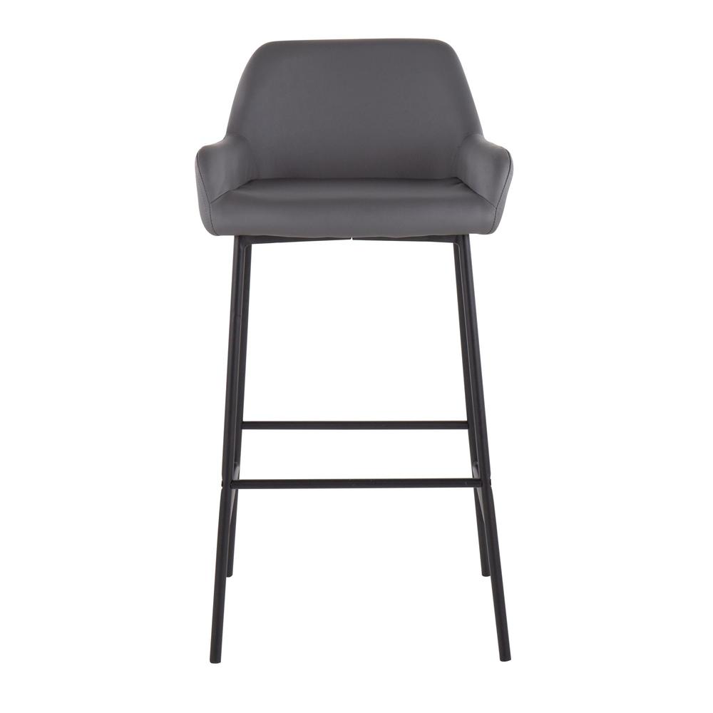 Black Metal, Grey PU Daniella Fixed-Height Bar Stool - Set of 2. Picture 6