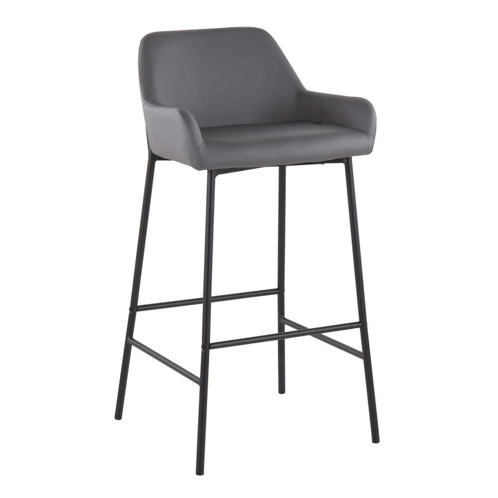 Black Metal, Grey PU Daniella Fixed-Height Bar Stool - Set of 2. Picture 2
