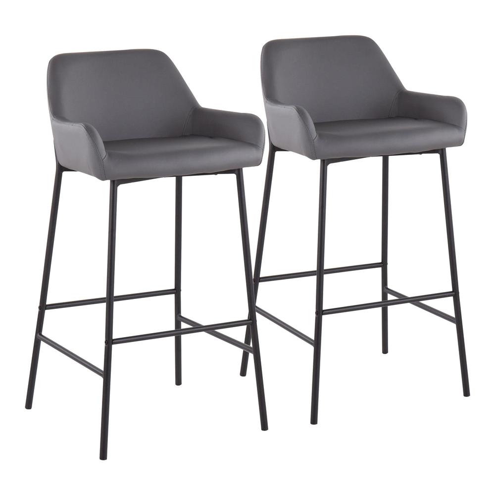 Black Metal, Grey PU Daniella Fixed-Height Bar Stool - Set of 2. Picture 1