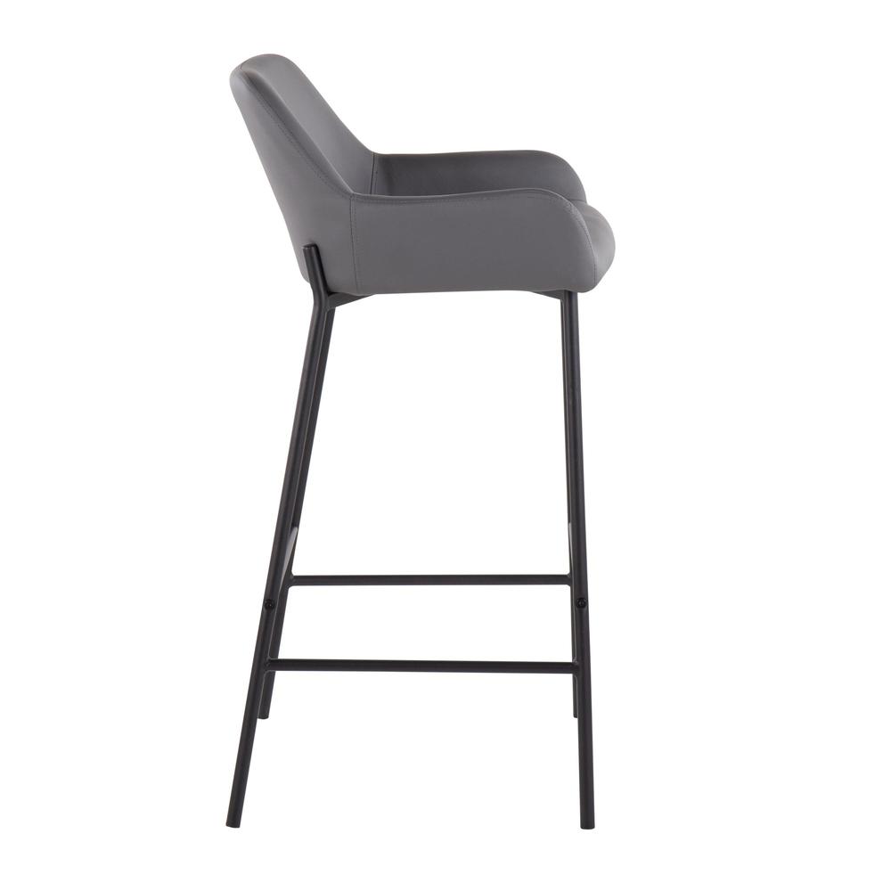Black Metal, Grey PU Daniella Fixed-Height Bar Stool - Set of 2. Picture 3