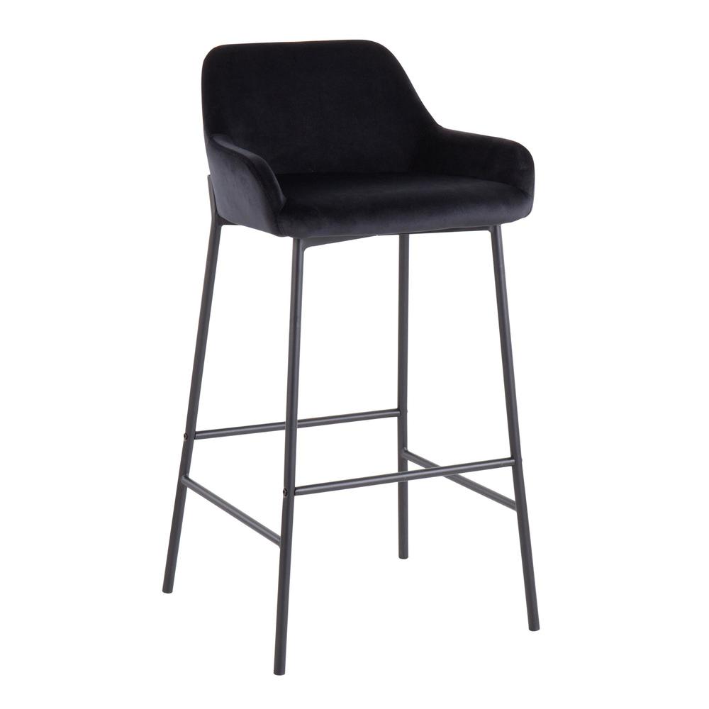 Black Metal, Black Velvet Daniella Fixed-Height Bar Stool - Set of 2. Picture 2