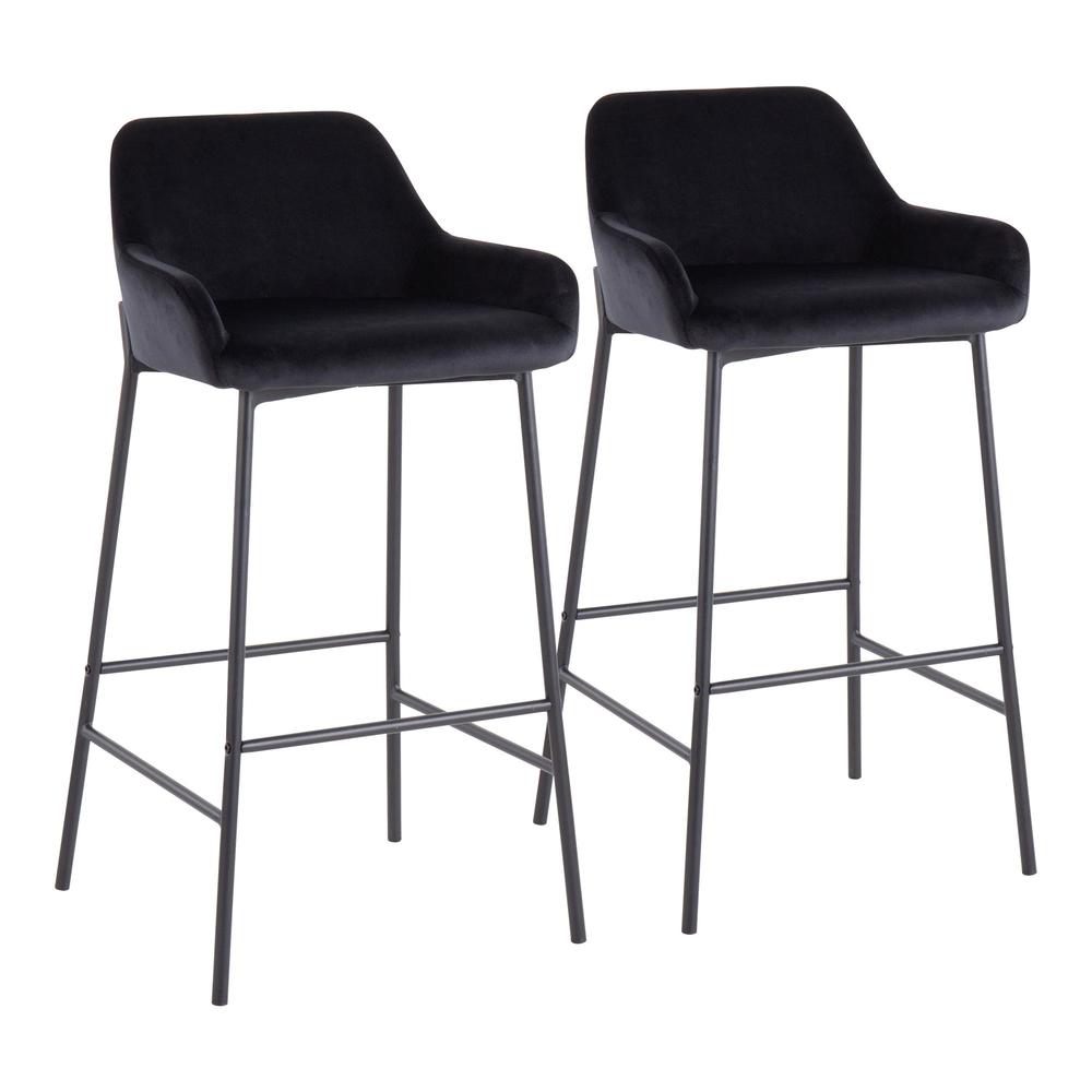 Black Metal, Black Velvet Daniella Fixed-Height Bar Stool - Set of 2. Picture 1
