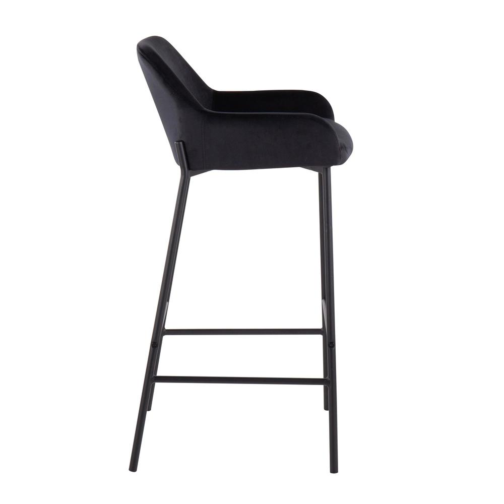 Black Metal, Black Velvet Daniella Fixed-Height Bar Stool - Set of 2. Picture 3