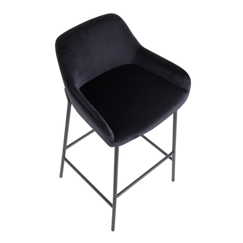 Black Metal, Black Velvet Daniella Fixed-Height Bar Stool - Set of 2. Picture 7
