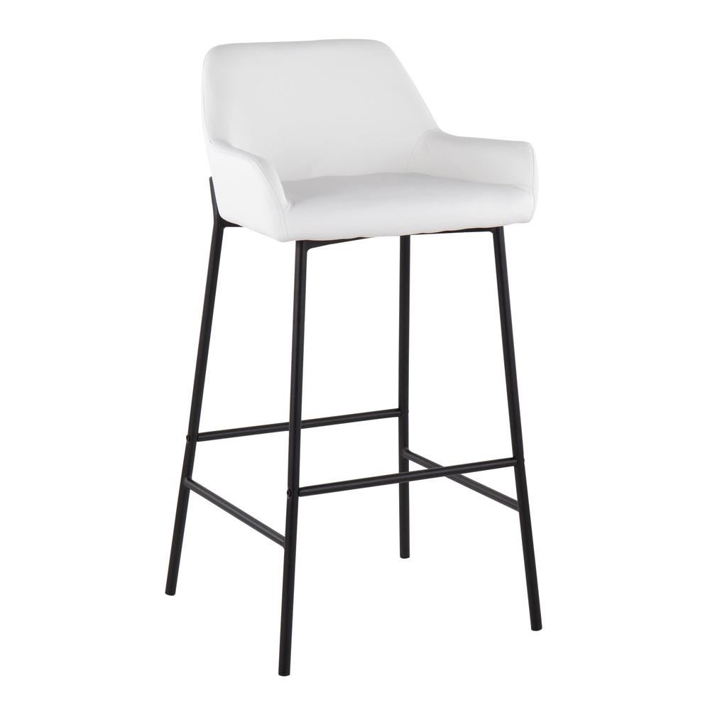 Black Metal, White PU Daniella Fixed-Height Bar Stool - Set of 2. Picture 2