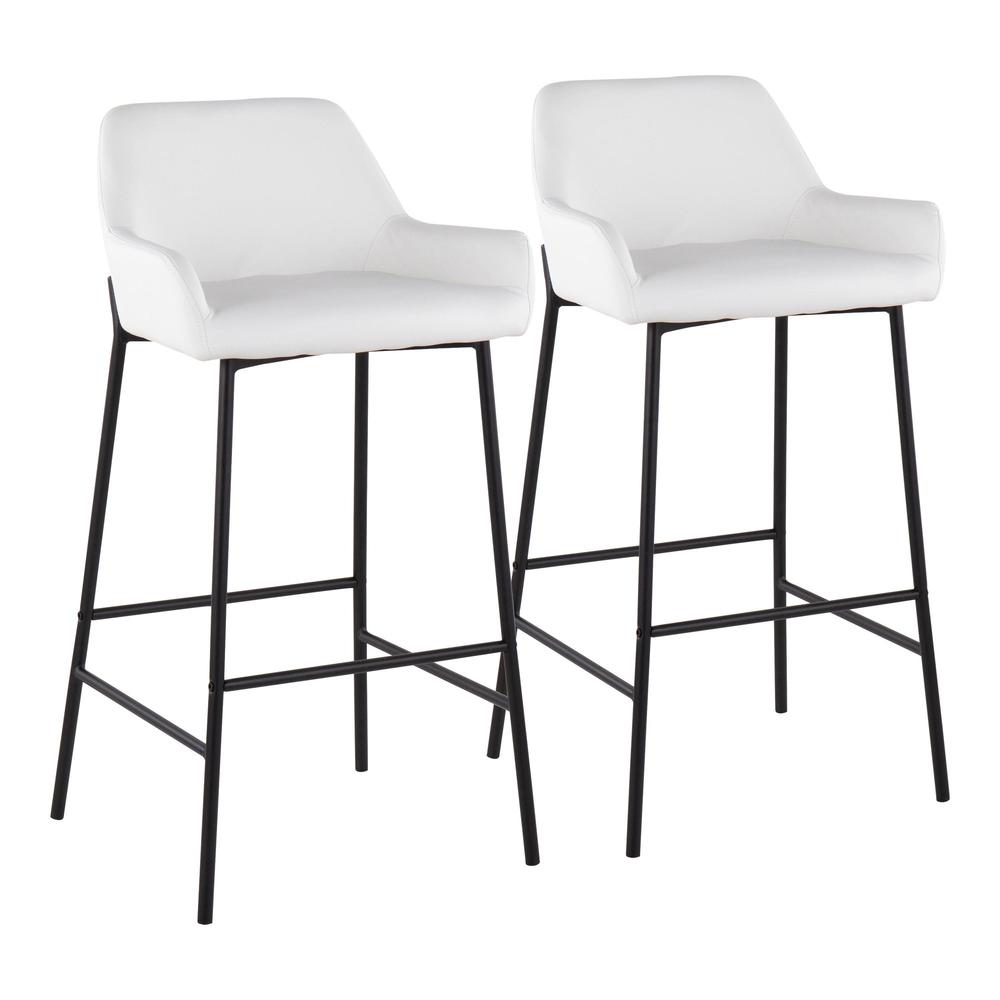 Black Metal, White PU Daniella Fixed-Height Bar Stool - Set of 2. Picture 1