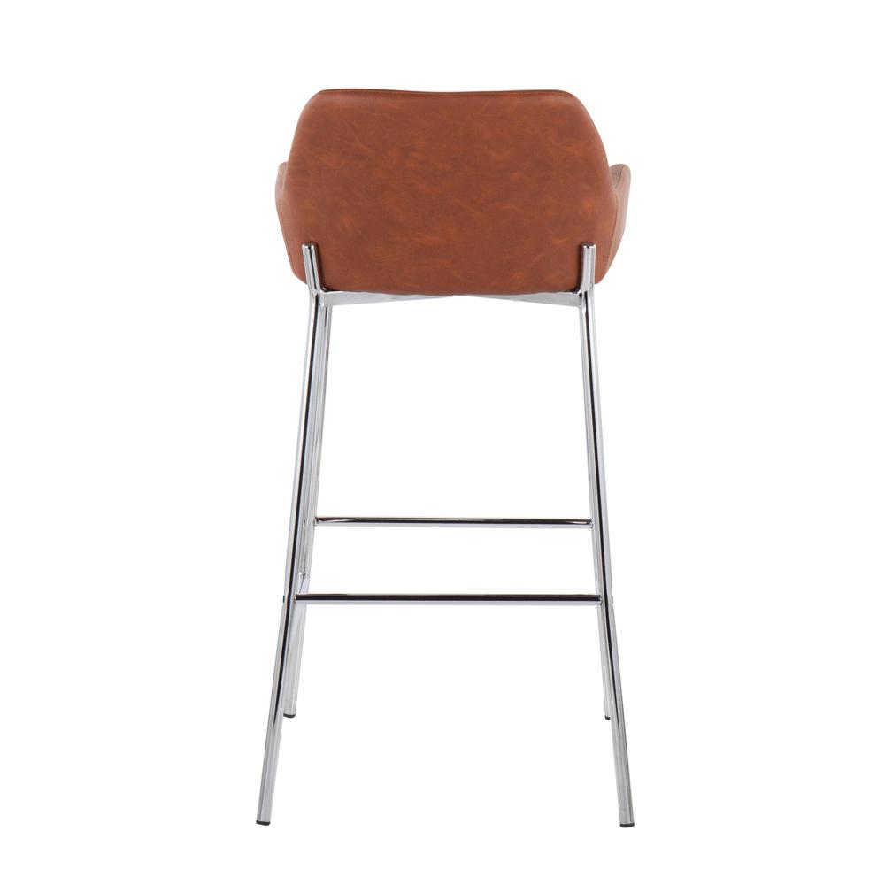 Chrome Metal, Camel PU Daniella Fixed-Height Bar Stool - Set of 2. Picture 5