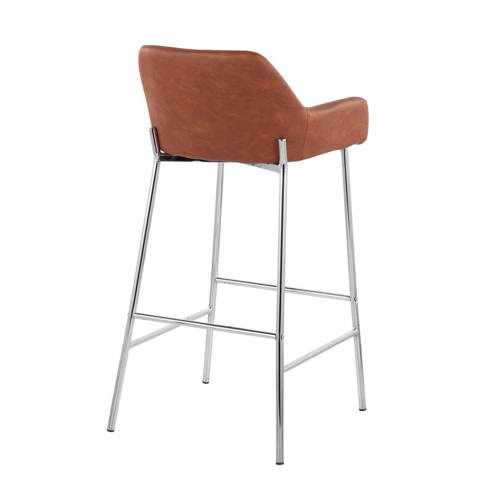 Chrome Metal, Camel PU Daniella Fixed-Height Bar Stool - Set of 2. Picture 4